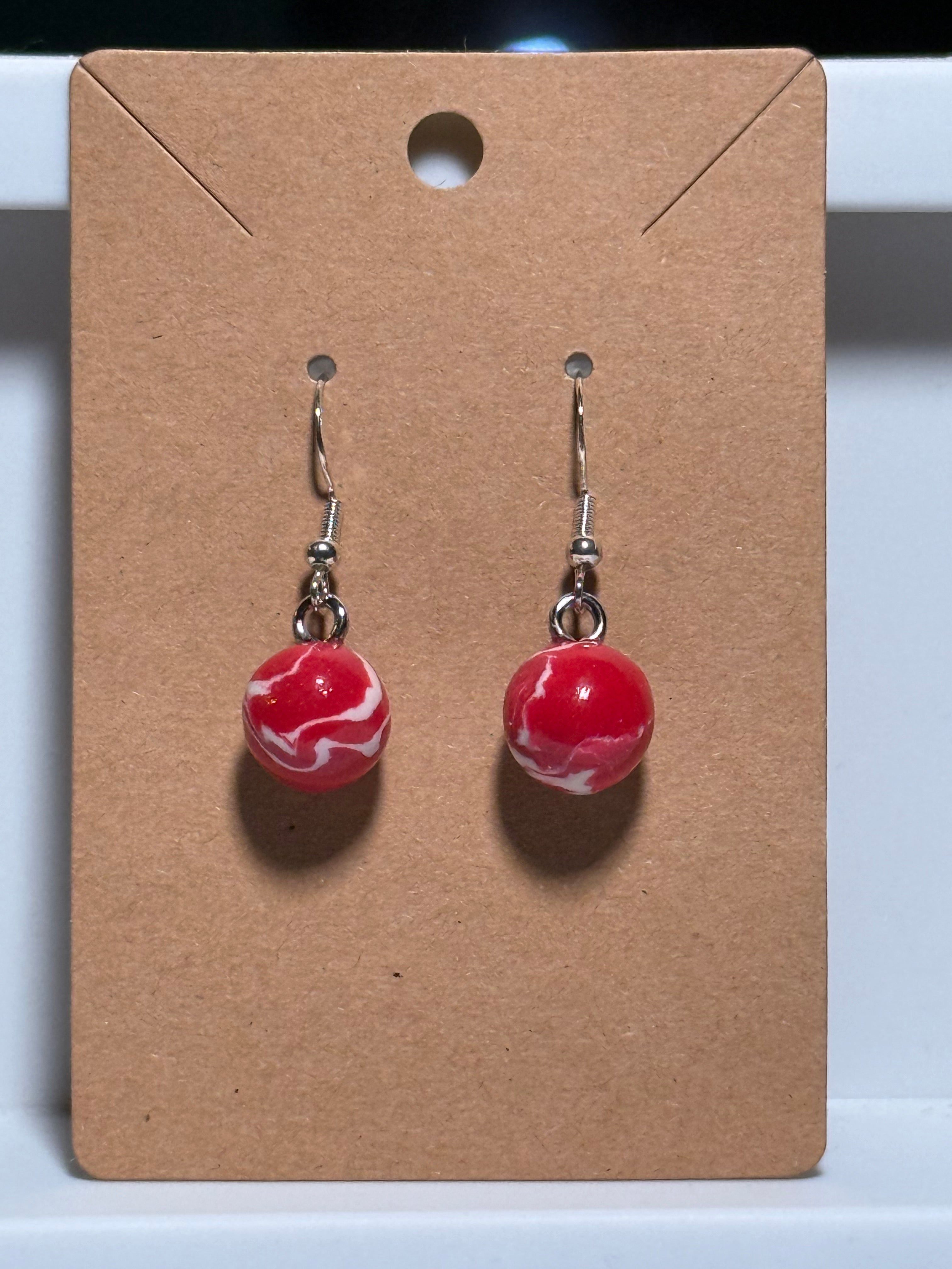 Red Marble Bead Clay Earrings