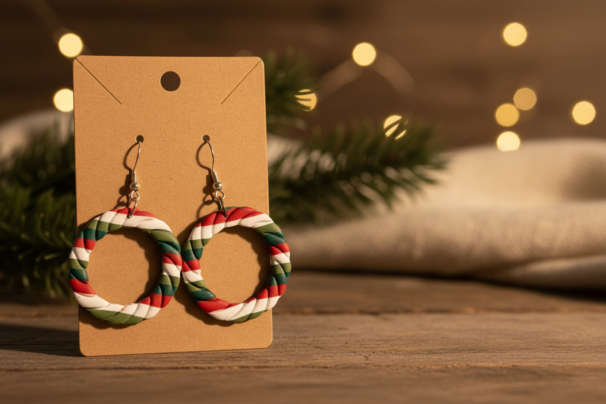 Christmas Wreath Hoop Clay Earrings