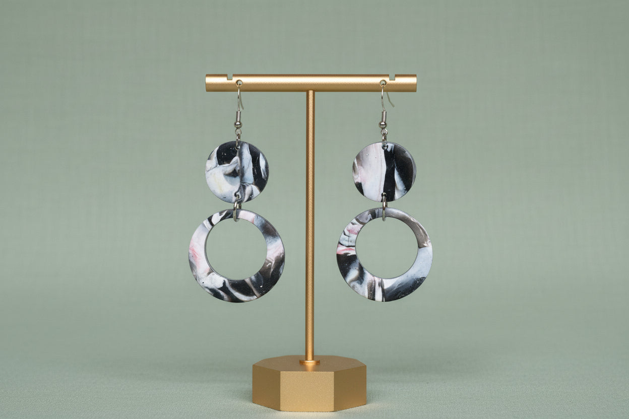 Marble Noir Circle & Hoop Dangles
