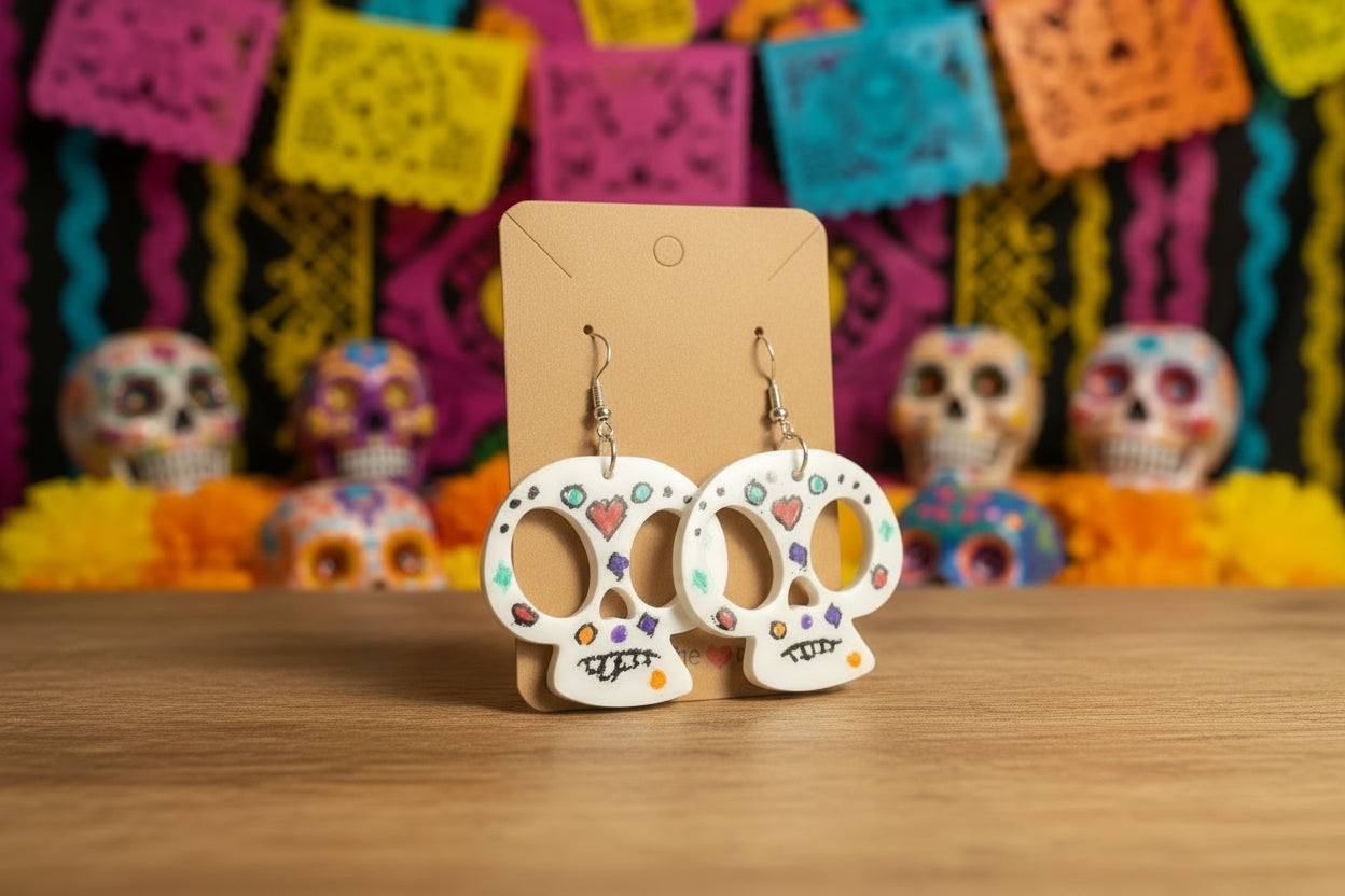 3D Printes Day of The Dead Skull Earrings