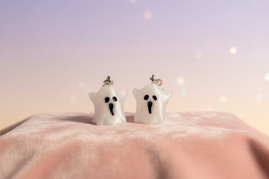 3D Printed Ghost Drop Earrings – Glow White