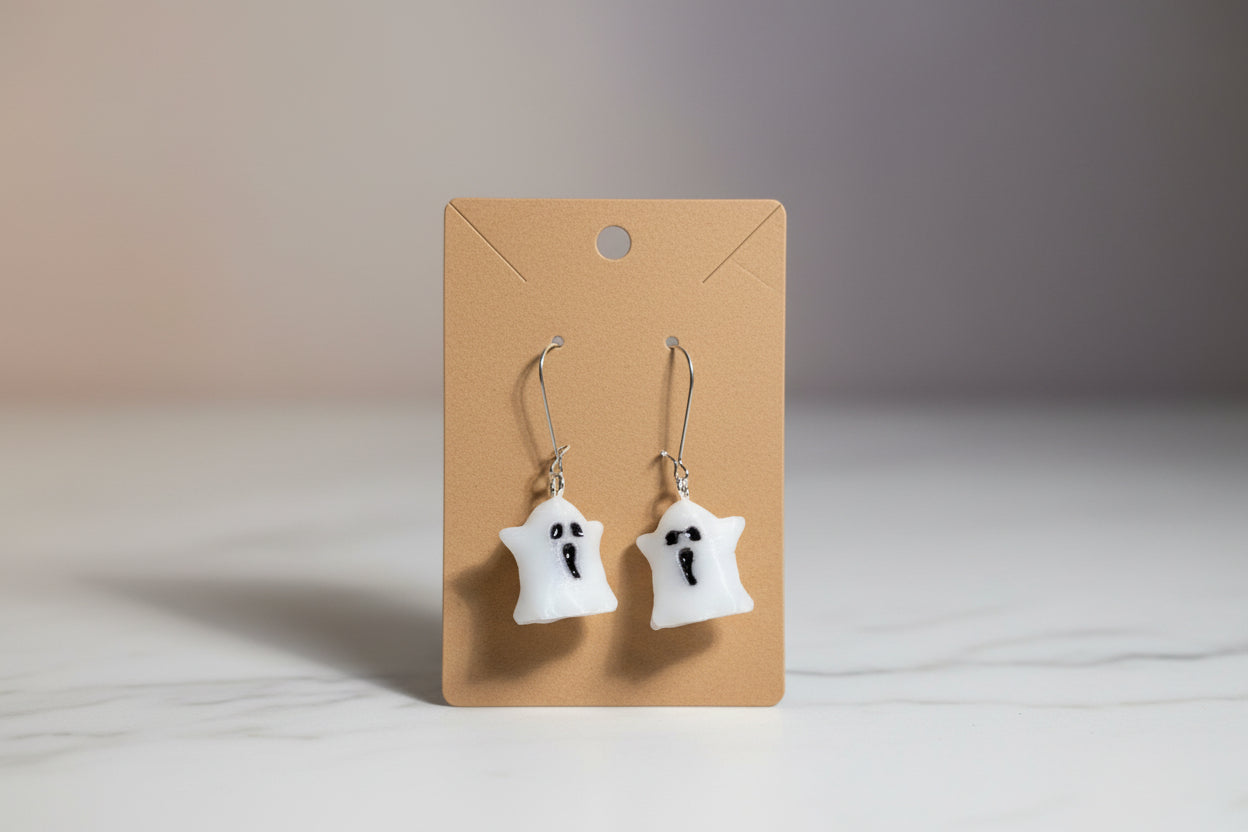 3D Printed Ghost Drop Earrings – Glow White