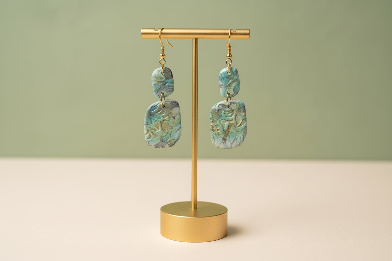 Coral & Teal Marble Earrings