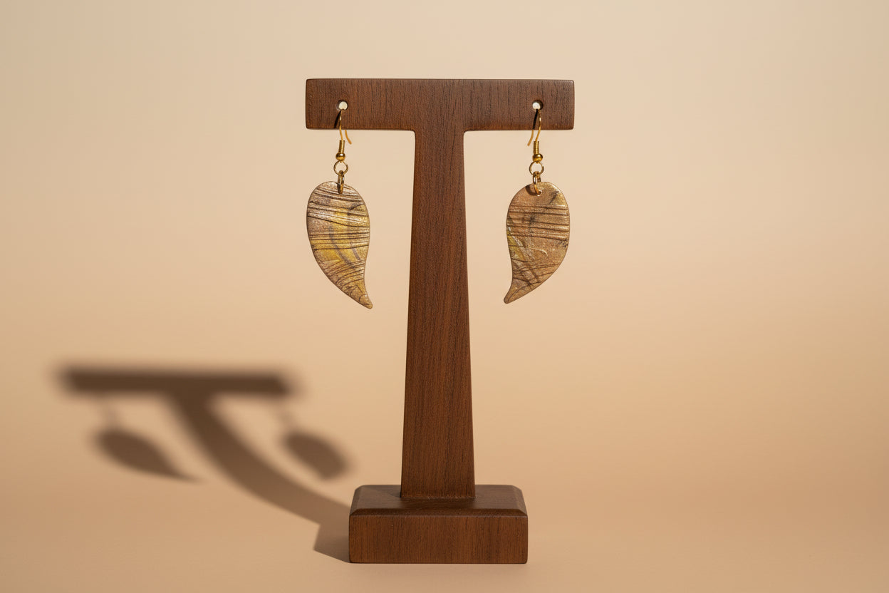 Gold Marble Teardrop Earrings