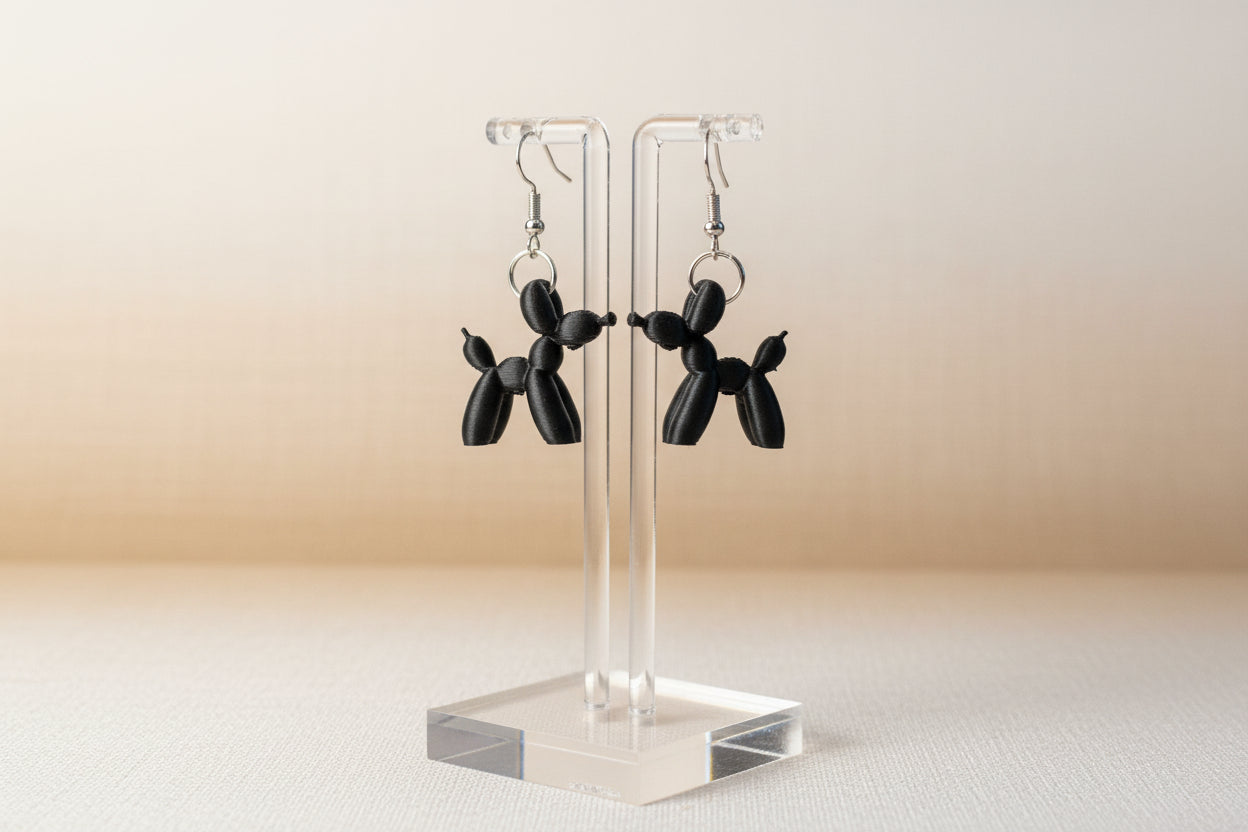 Black Balloon Dog Earrings