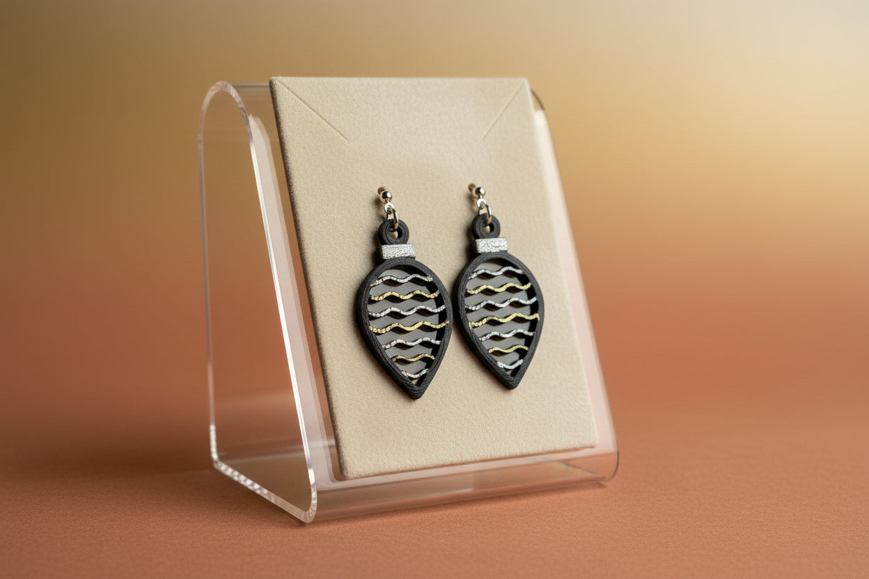 Black & Gold Wave Bulb Clay Earrings