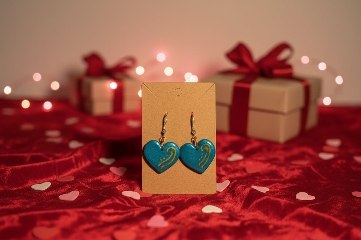 Blue heart with gold design gold hook