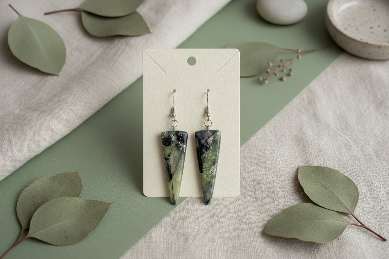 Moss Agate Spike Clay Earrings