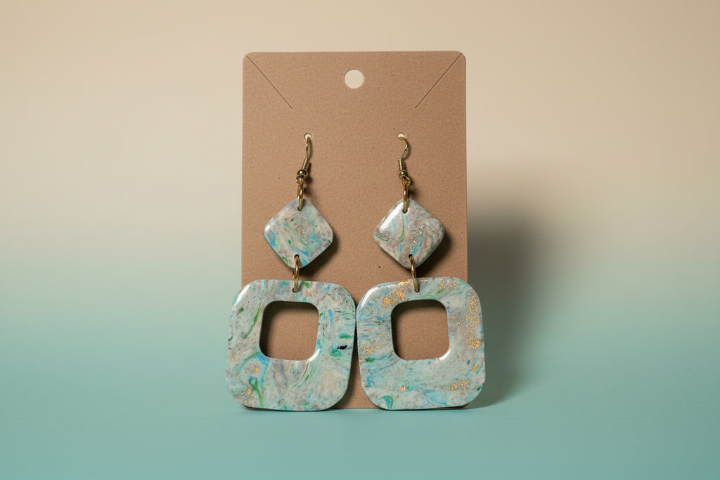 Mint & Gold Geometric Square Cutout Earrings