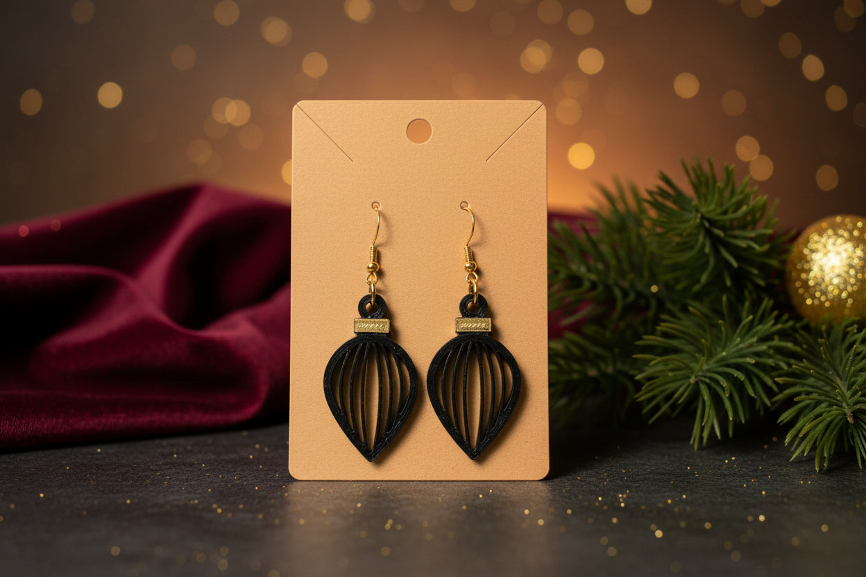 Black & Gold Wave Bulb Clay Earrings