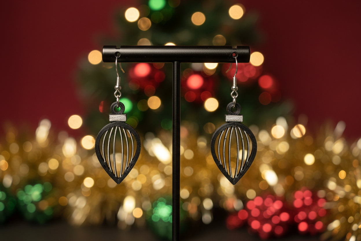 Black & Gold Wave Bulb Clay Earrings