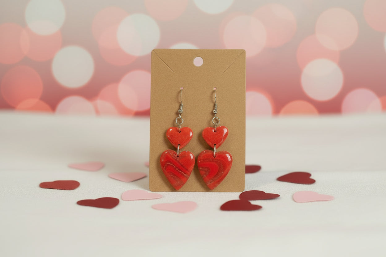 Double Heart Dangles - Red
