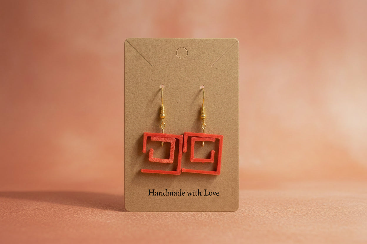 Coral Greek Key Earrings