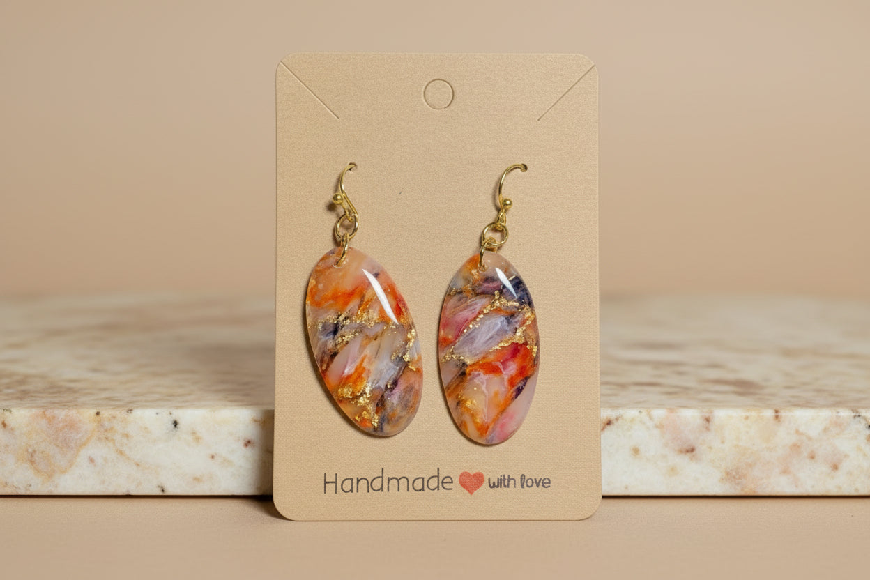 Autumn Marble Oval Polymer Clay Earring
