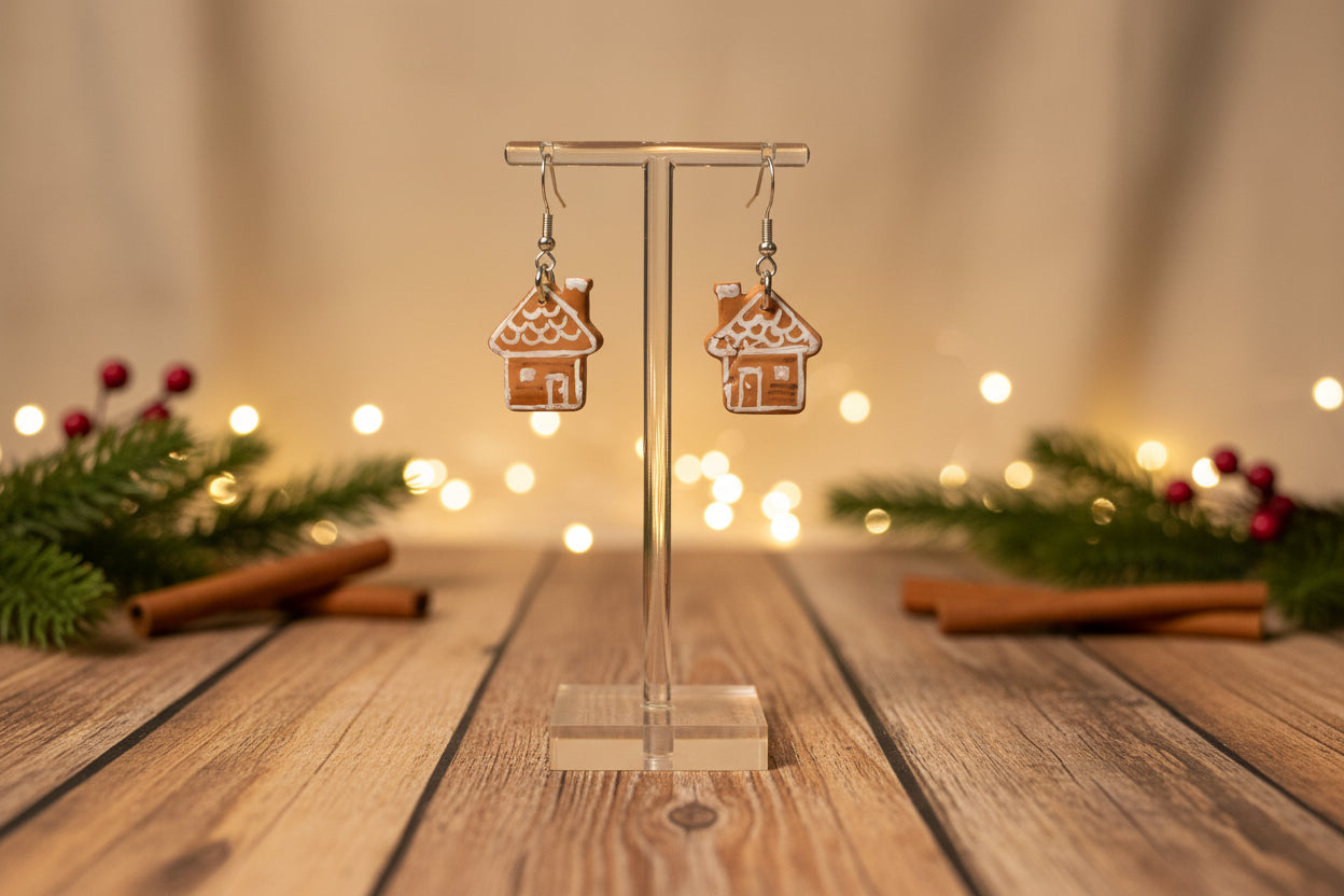 Gingerbread House Clay Earrings – Handmade