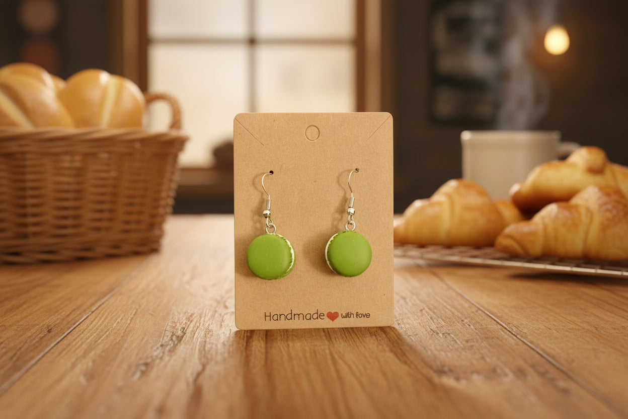 Green Macaroon Clay Earrings