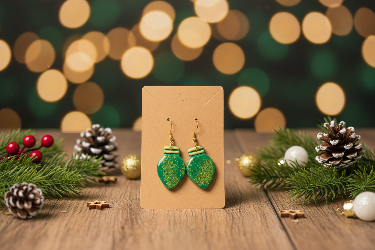 Christmas Light Bulb Clay Earrings – Handmade