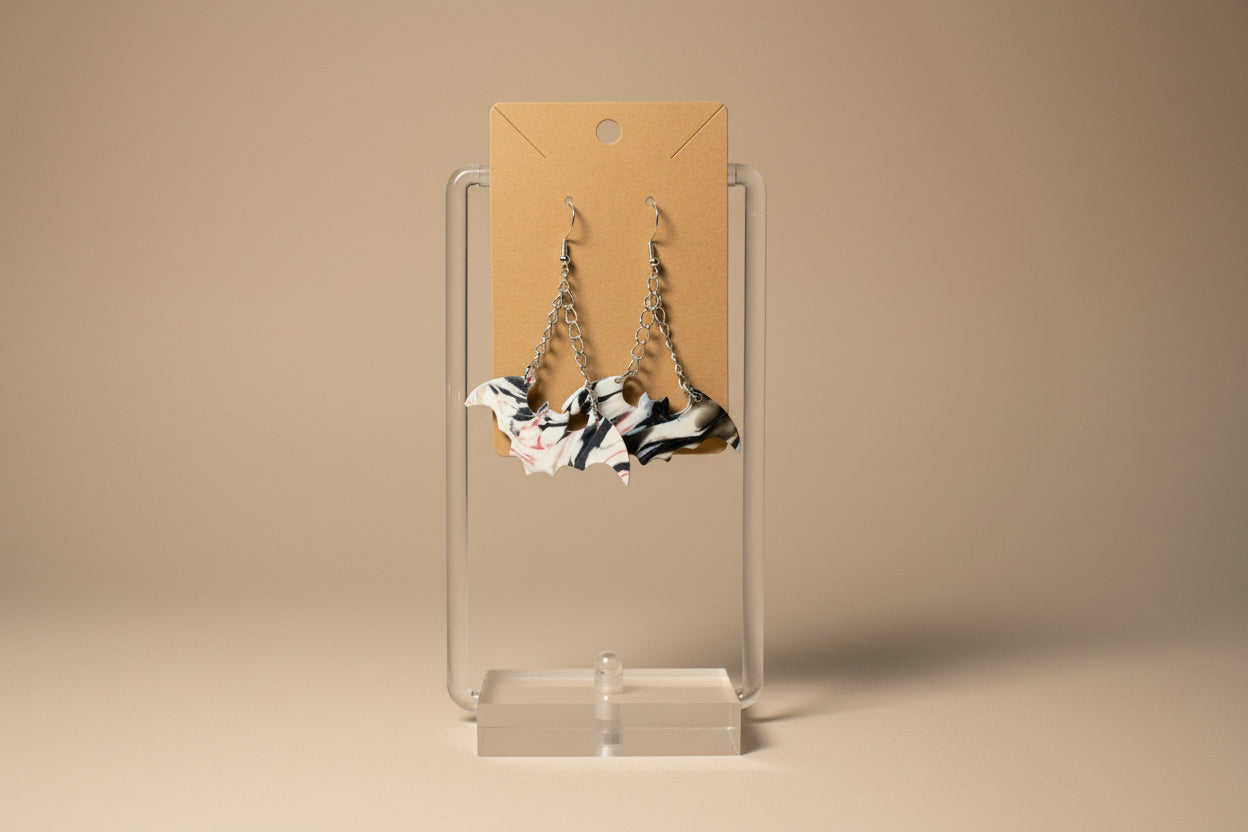 Polymer Clay Bat Earrings – Handmade