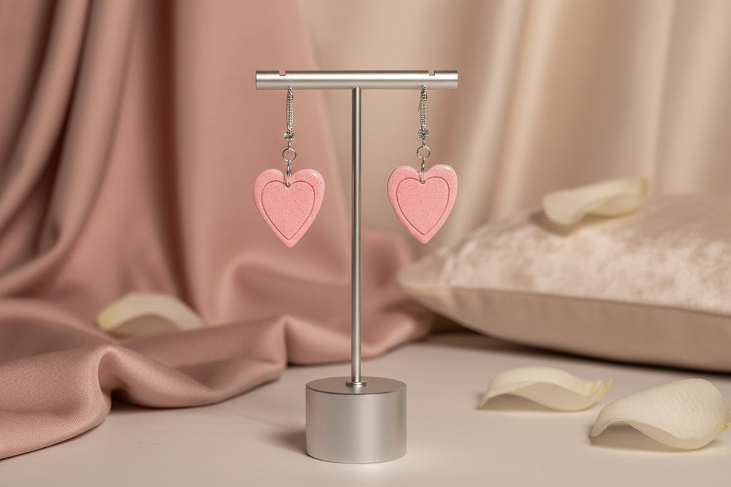 Heart within pink heart earrings