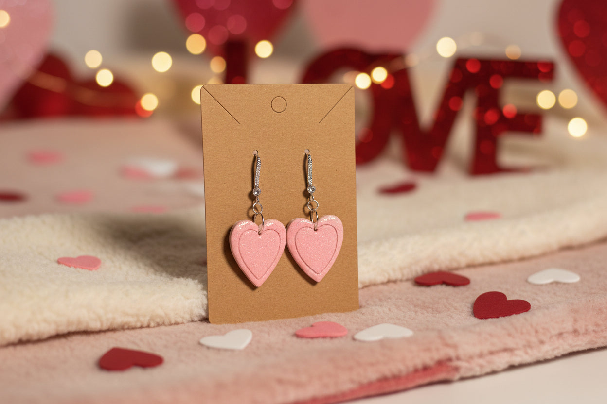 Heart within pink heart earrings