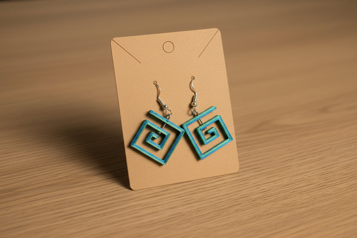 Greek Key Square Spiral Earrings – 3D Printed