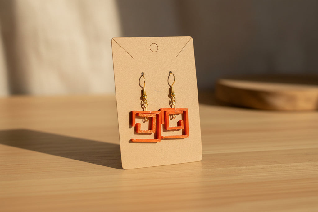 Greek Key Square Spiral Earrings – 3D Printed