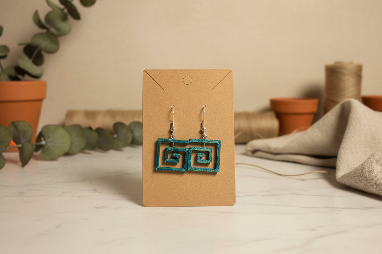 Greek Key Square Spiral Earrings – 3D Printed