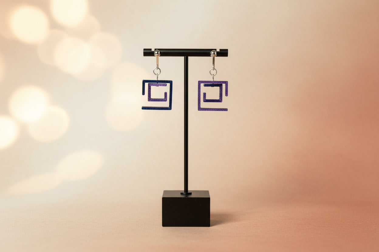 Greek Key Square Spiral Earrings – 3D Printed