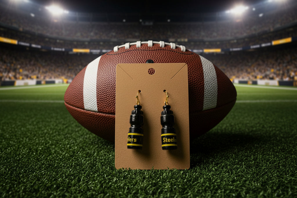 Fan-Inspired Water Bottle Drop Earrings – Black & Gold