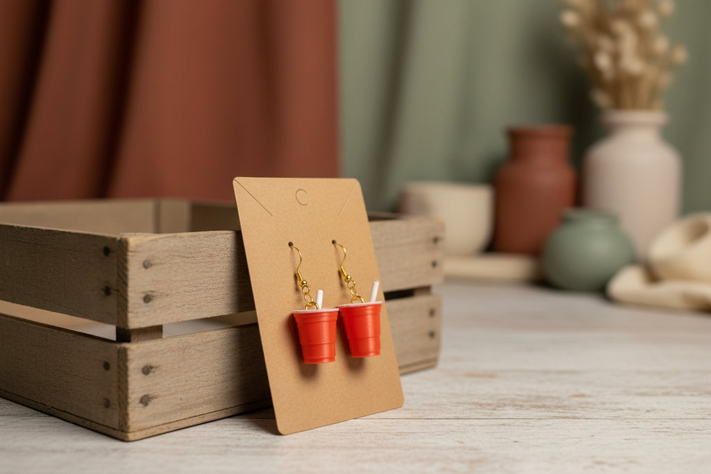 Red Party Cup Drop Earrings – White
