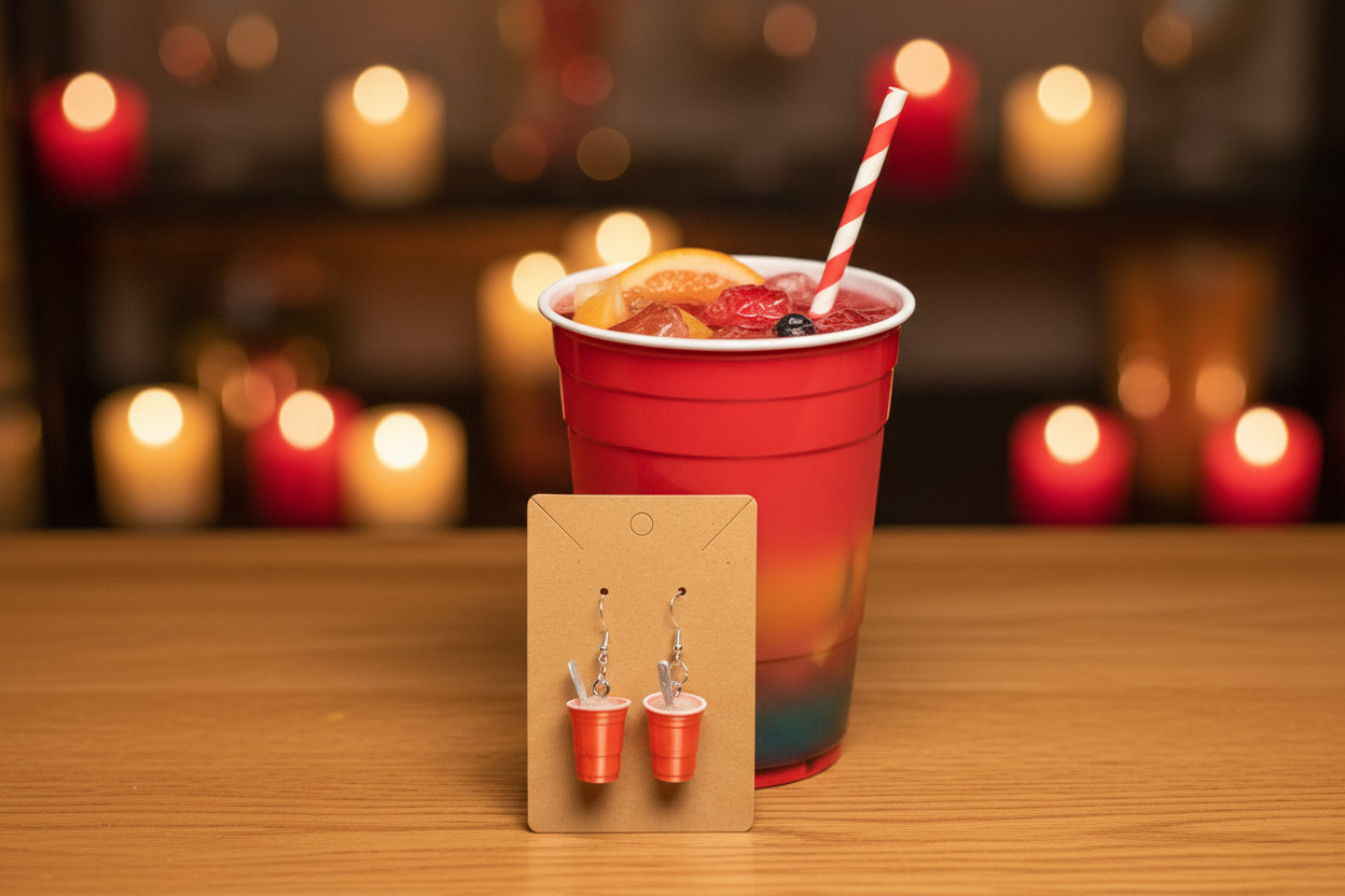 Red Party Cup Drop Earrings – White