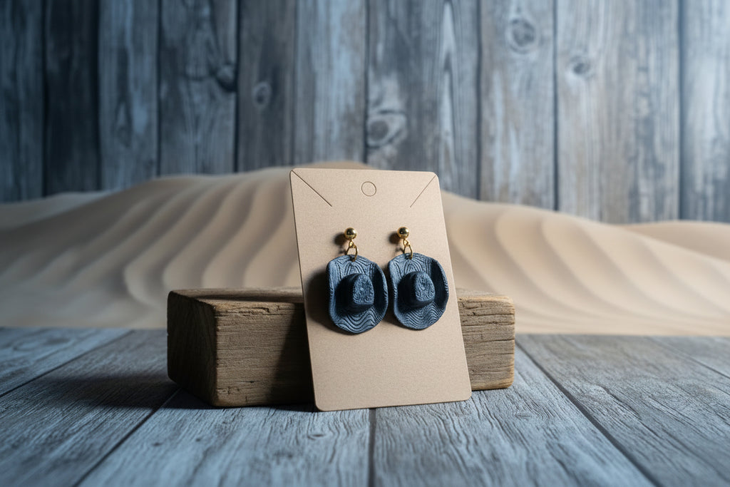 Black Cowboy Hat Earrings – 3D Printed