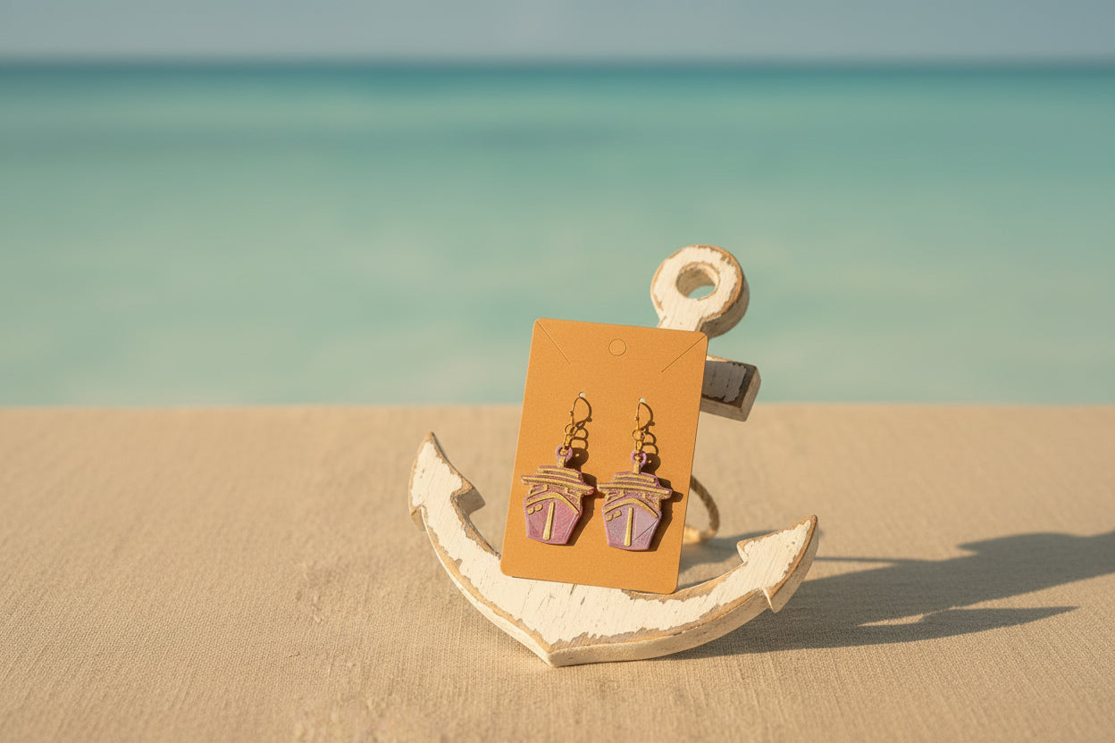 Pink Silk Cruise Ship Dangle Earrings