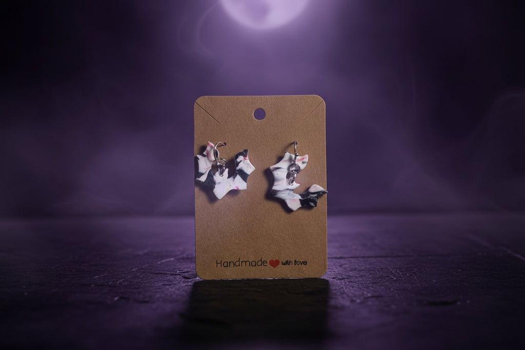 Polymer Clay Bat Earrings – Handmade