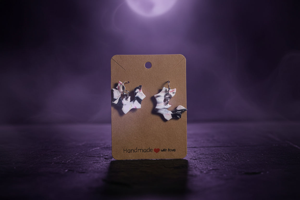 Polymer Clay Bat Earrings – Handmade
