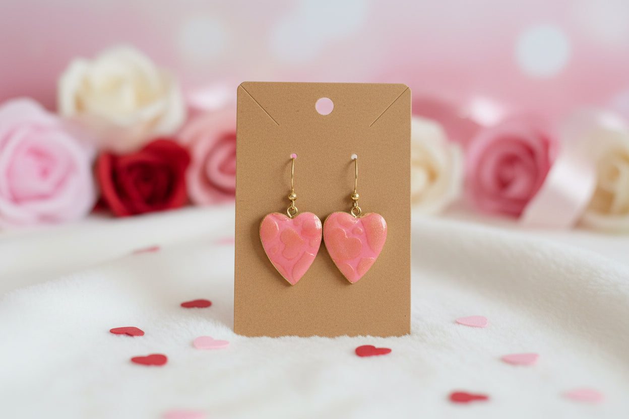Sparkle Heart Earrings - Pink