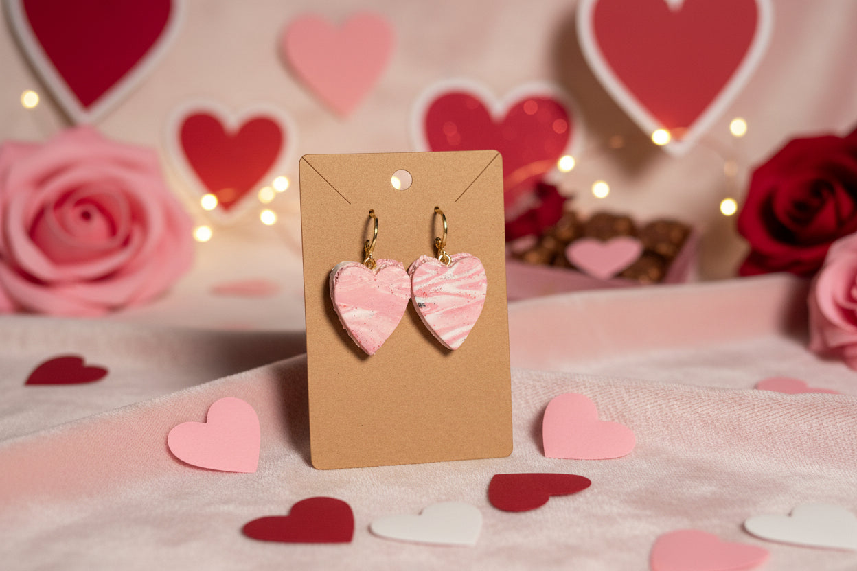 Pink heart shaped earrings with clasp hooks