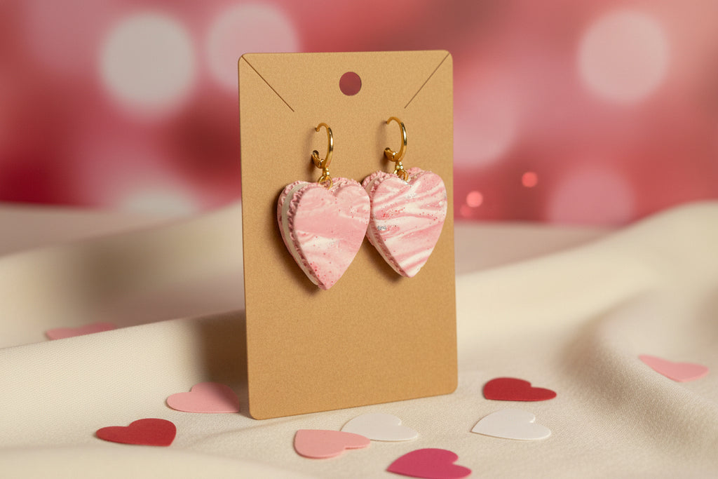 Pink heart shaped earrings with clasp hooks