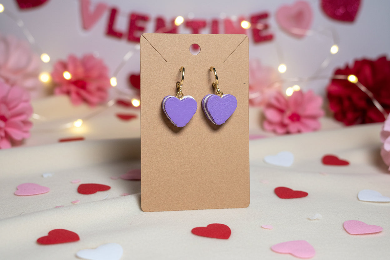 Purple Heart ice cream sandwich earrings with clasp hook