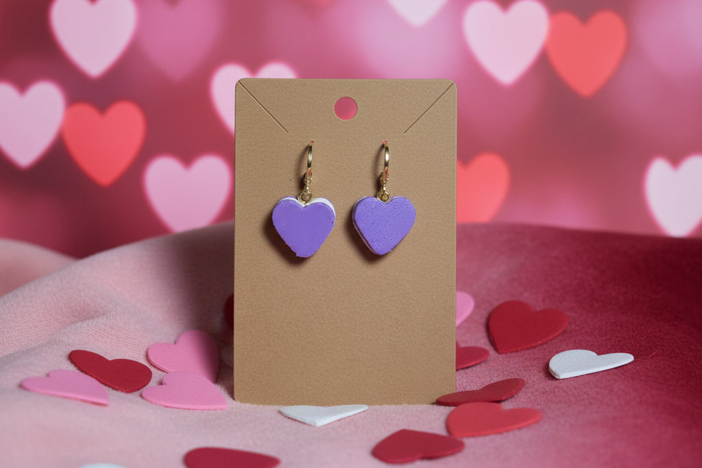 Purple Heart ice cream sandwich earrings with clasp hook