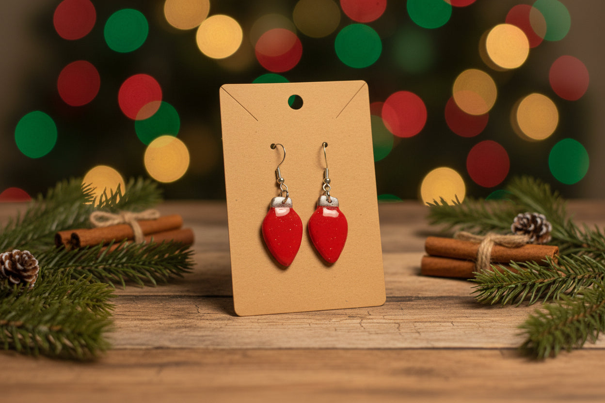 Christmas Light Bulb Clay Earrings – Handmade