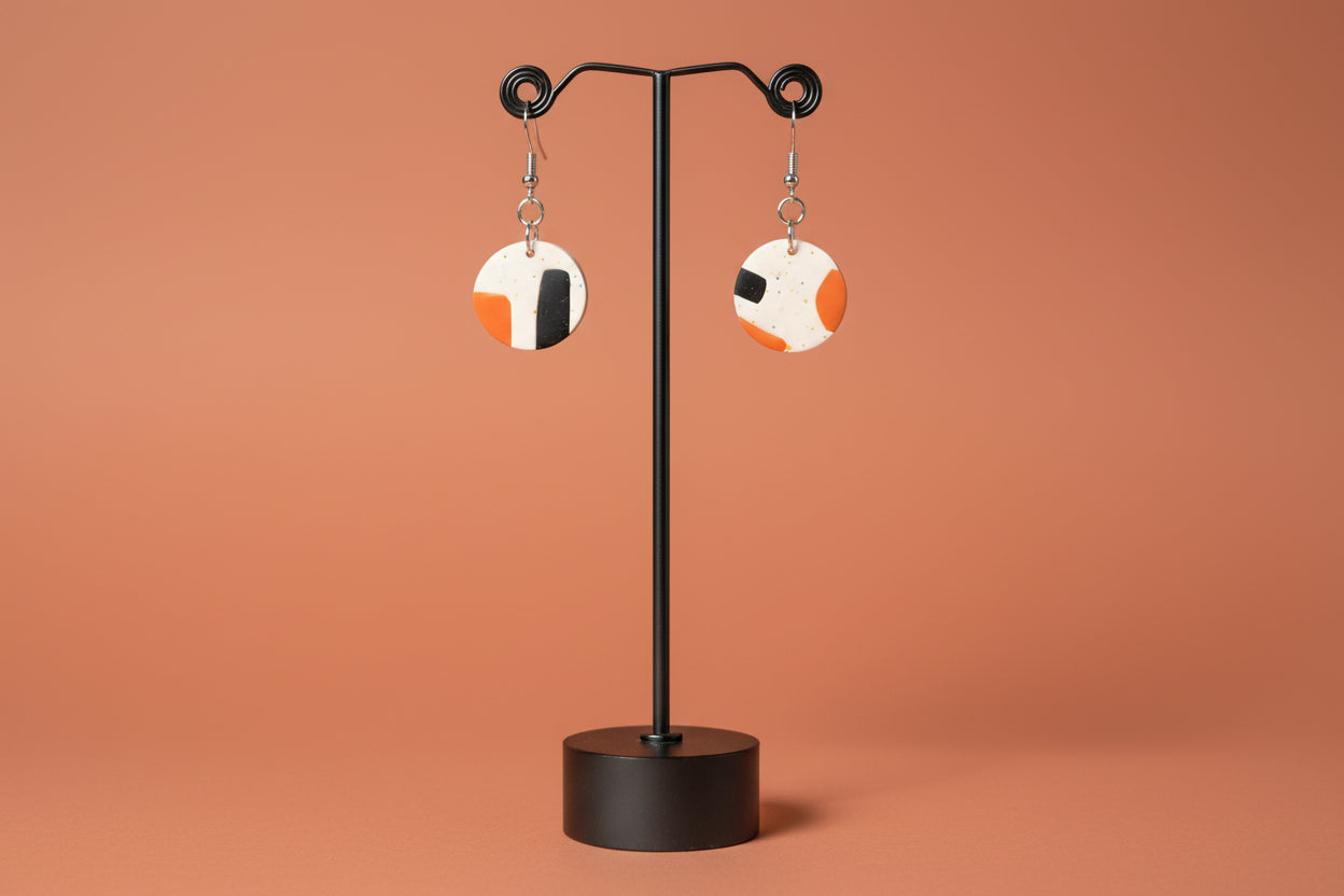 Abstract Orange & Black Clay Earrings