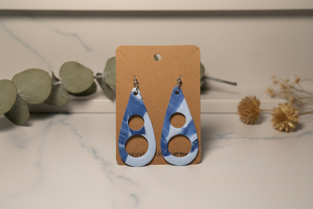Blue Marble Teardrop Cutout Earrings