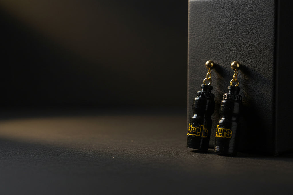 Fan-Inspired Water Bottle Drop Earrings – Black & Gold