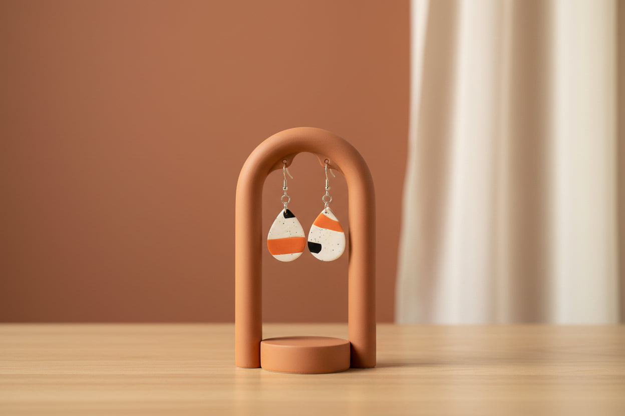 Abstract Orange & Black Clay Earrings