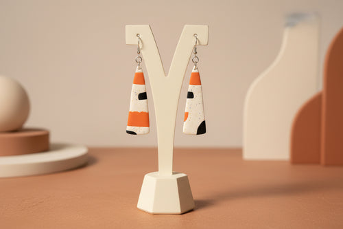 Abstract Orange & Black Clay Earrings