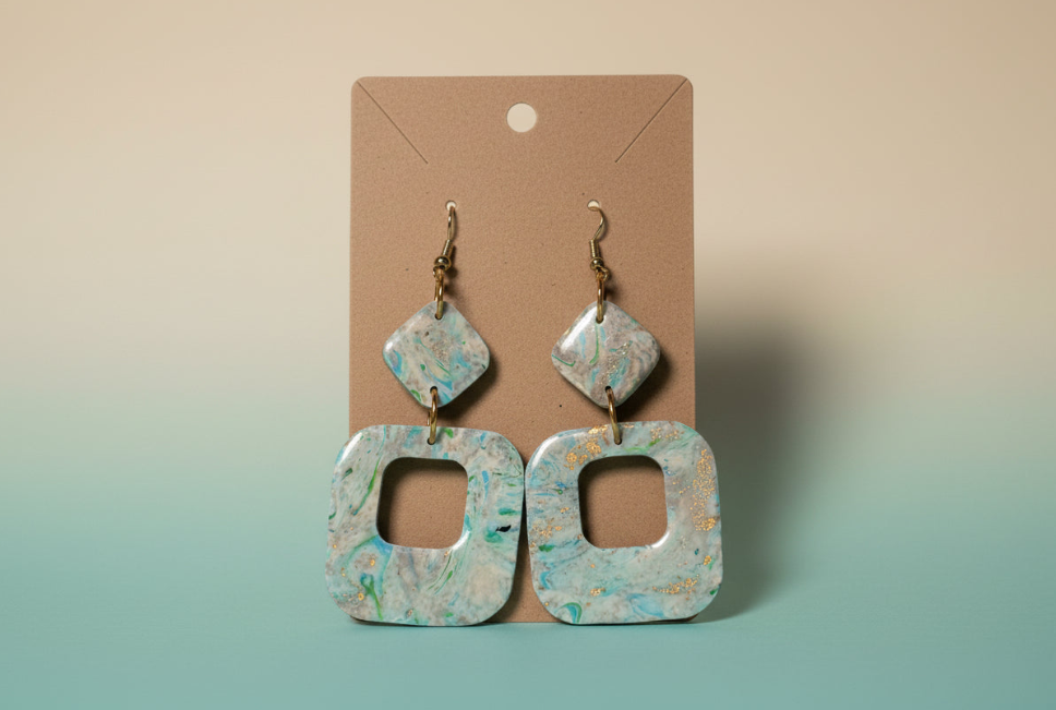 Mint & Gold Geometric Square Cutout Earrings