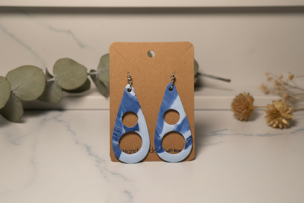Blue Marble Teardrop Cutout Earrings
