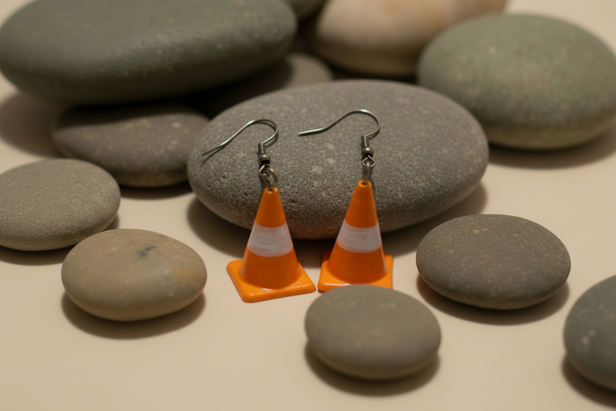 Traffic Cone Earrings on Stone Background